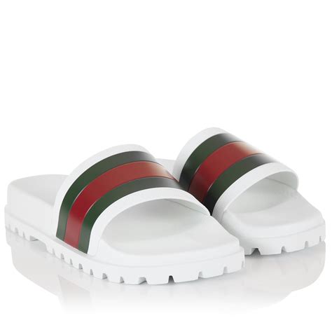 gucci white stripe slides|white Gucci slides men's.